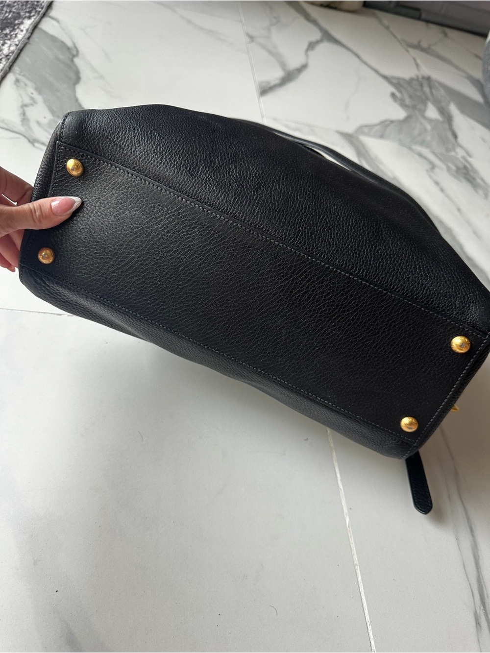 Authentic Prada Double Vitello Daino Black Leather Tote Bag Purse - Picture 5 of 16